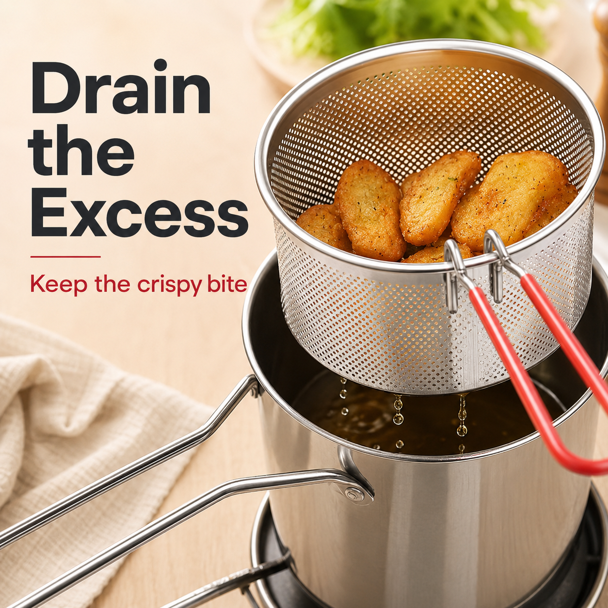 🔥 Fry Small, Enjoy Big 🍟 304 Stainless Steel Mini Deep Fryer with Lift-Out Basket