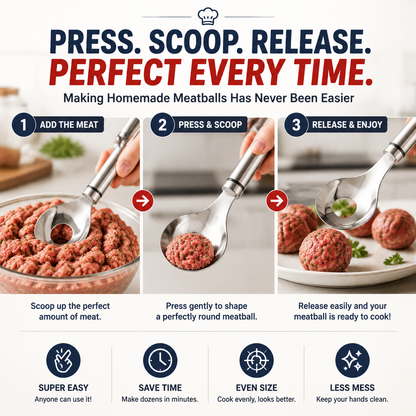 🍝 SAVE 48% 2-Pack Stainless Steel Meatball Maker Spoons 🥩 Less Mess, Faster Shaping