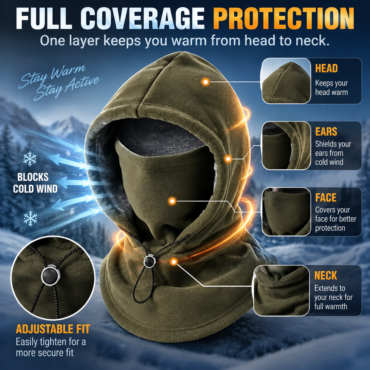 ❄️ 3-in-1 Thermal Fleece Balaclava Hood | Windproof Neck & Face Warmer 🏂