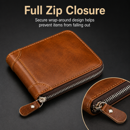 💼 Vintage Zip-Around Men's Wallet - Compact PU Leather Bifold Wallet