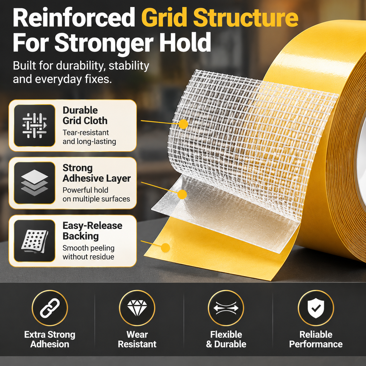🔥 49% OFF Heavy-Duty Double-Sided Grid Tape 🏠 Strong Removable Carpet Tape