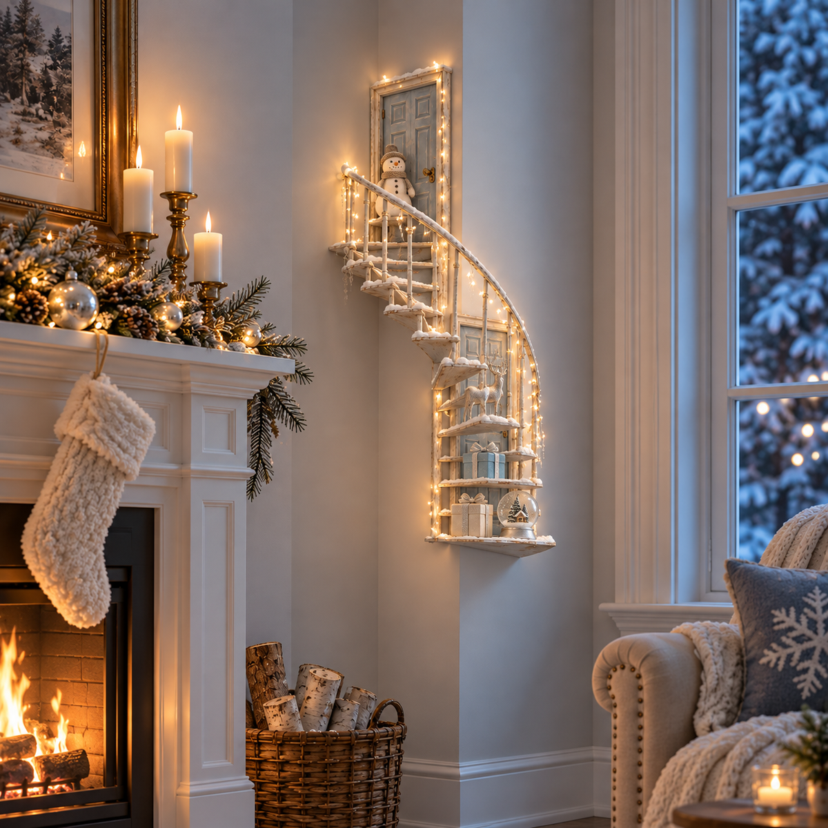 Lighted Winter Fairy Door Staircase Wall Decor 🧚‍♀️❄️ – Enchanted Christmas Wall Art