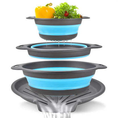 ⚡ 50% OFF 3-Piece Collapsible Colanders with Drainage Base 💧 Rinse, Drain & Store With Ease