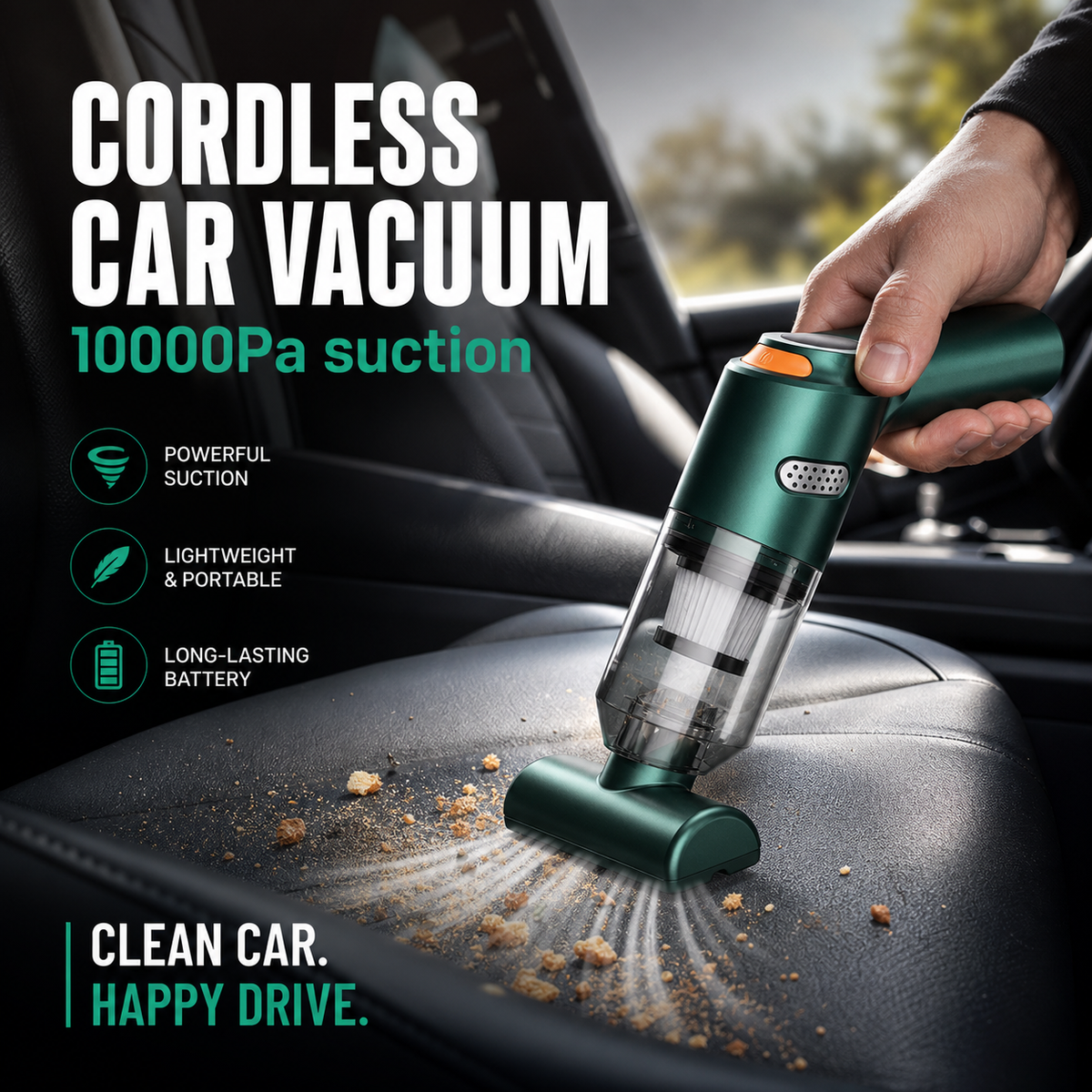 🚗 10,000Pa Cordless Handheld Car Vacuum Cleaner – Powerful Lightweight Rechargeable Vacuum for Car & Home