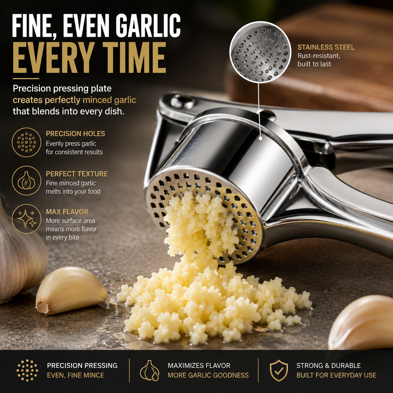 🔥 50% OFF Heavy-Duty Garlic Press 🧄 Easy Squeeze & Fast Mincing