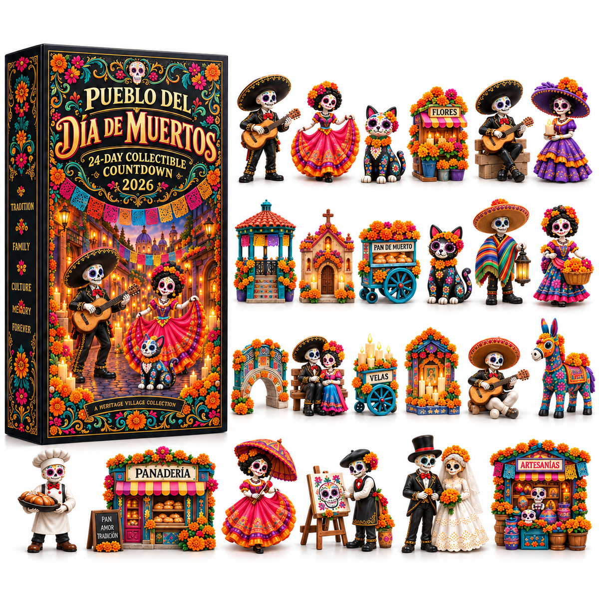 🌺 Día de los Muertos 24-Day Heritage Village Advent Calendar | Hand-Painted Mexican Keepsake 💀