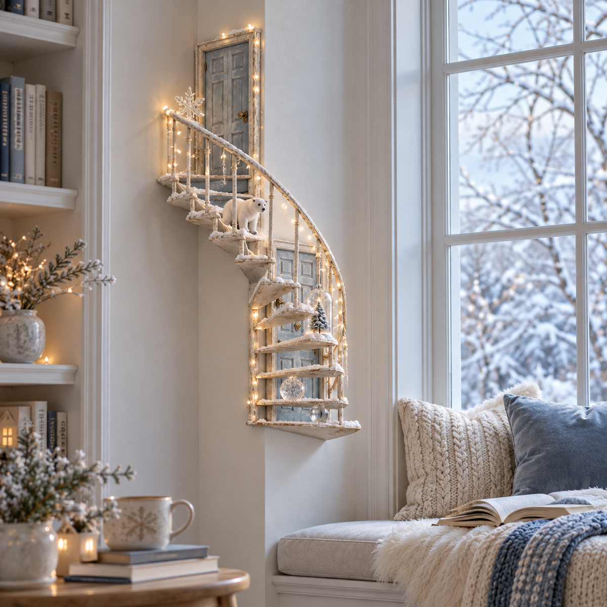 Lighted Winter Fairy Door Staircase Wall Decor 🧚‍♀️❄️ – Enchanted Christmas Wall Art