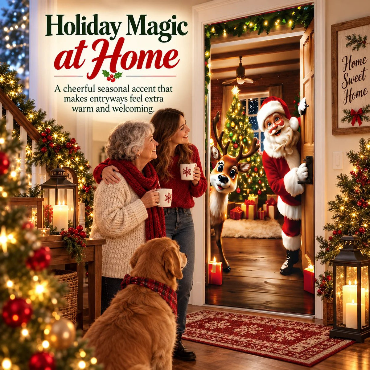 🎅 🚪Santa & Reindeer Christmas Door Cover