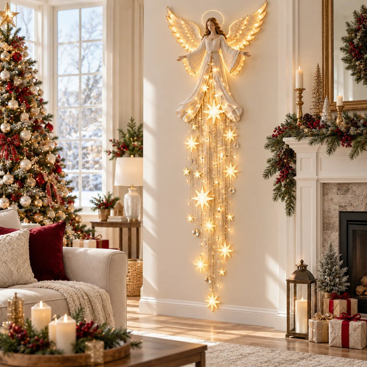 ✨Last Day 50% OFF✨ Angel Blessing Starfall Wall Light – Heavenly Christmas Wall Decor