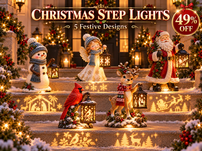 🎄 Solar Christmas Step Light ✨ 5 Festive Characters for Porch & Entryway