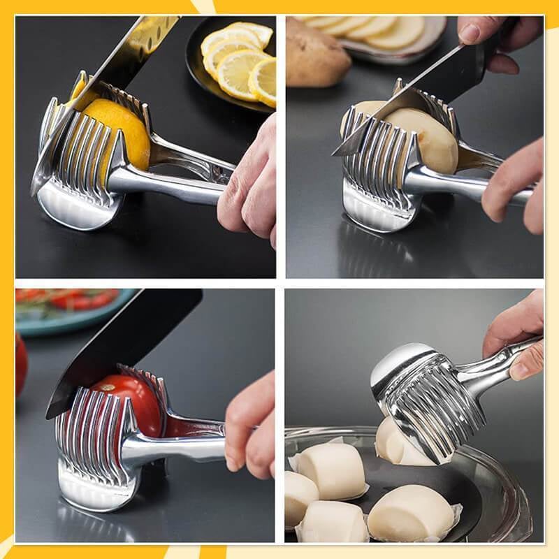🍅 49% OFF Vegetable Slicing Guide 🔪 8-Slot Kitchen Cutting Tool & Food Tongs