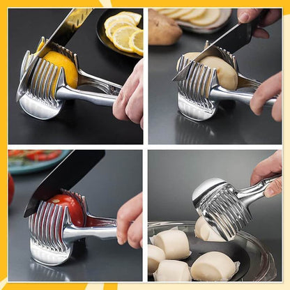 🍅 49% OFF Vegetable Slicing Guide 🔪 8-Slot Kitchen Cutting Tool & Food Tongs
