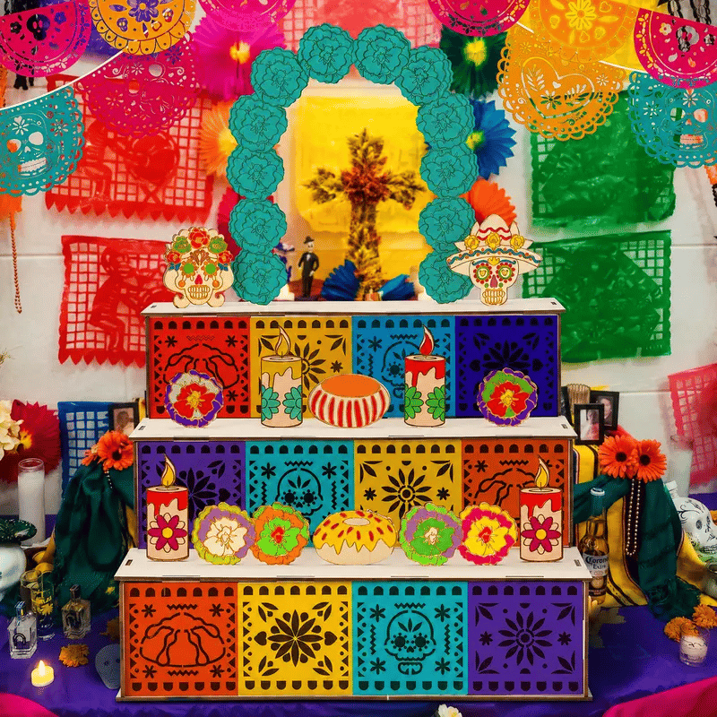 🔥 50% OFF 🌼 3-Tier Día de los Muertos Wooden Ofrenda Centerpiece