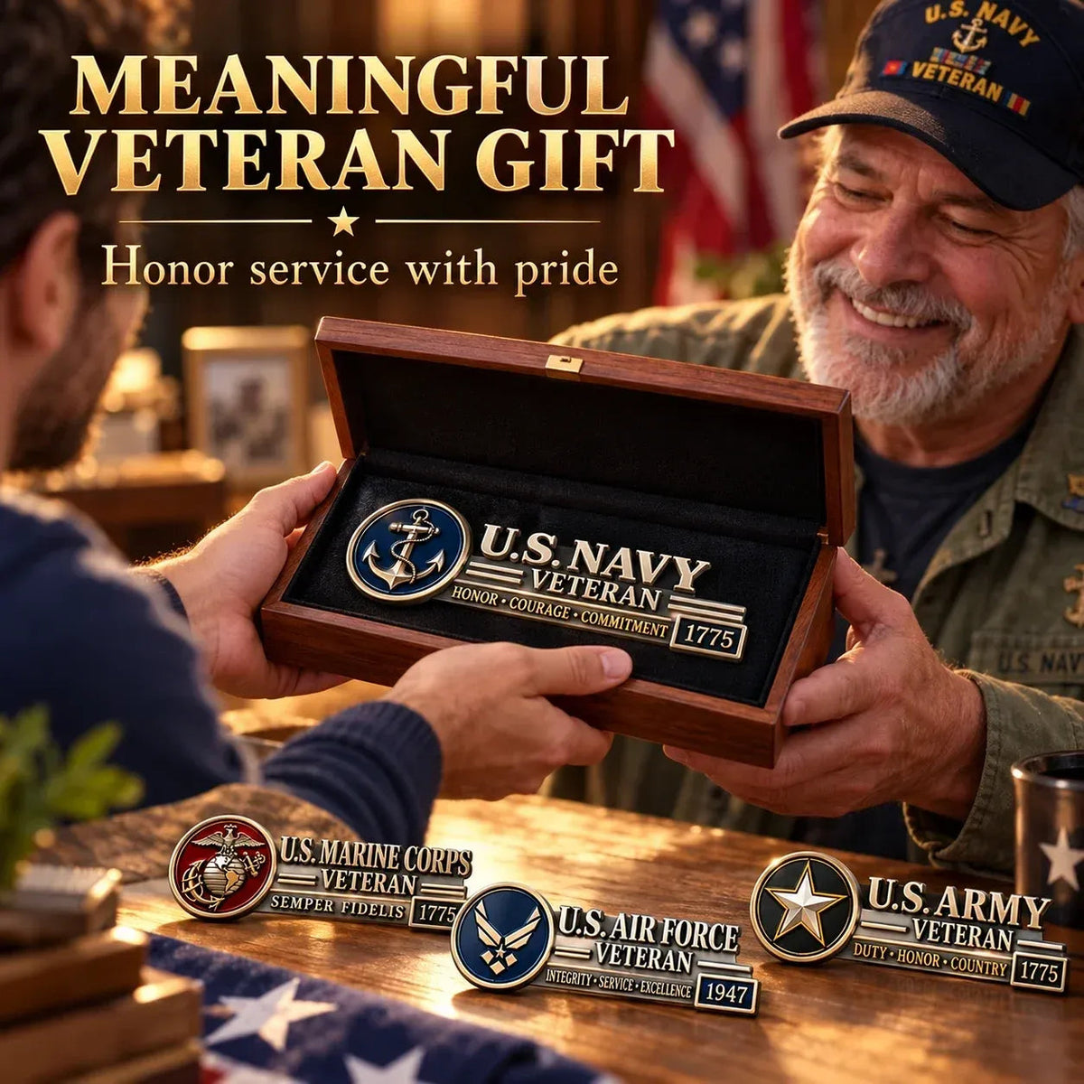 🎖️ Heavy-Duty 3D Embossed Veteran Relief Metal Car Emblem Badge 🚗