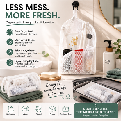 🔥 50% OFF 2-Pack Mesh Toiletry Organizer Bag –🧼 Breathable Travel Storage