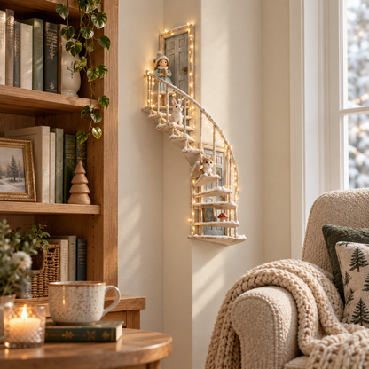Lighted Winter Fairy Door Staircase Wall Decor 🧚‍♀️❄️ – Enchanted Christmas Wall Art