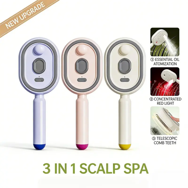 3-in-1 Electric Spray Hair Brush 🔥 Air Cushion Scalp Massage Comb with Red Light