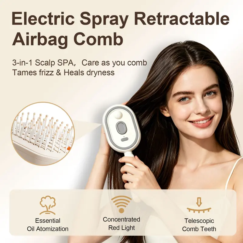 3-in-1 Electric Spray Hair Brush 🔥 Air Cushion Scalp Massage Comb with Red Light