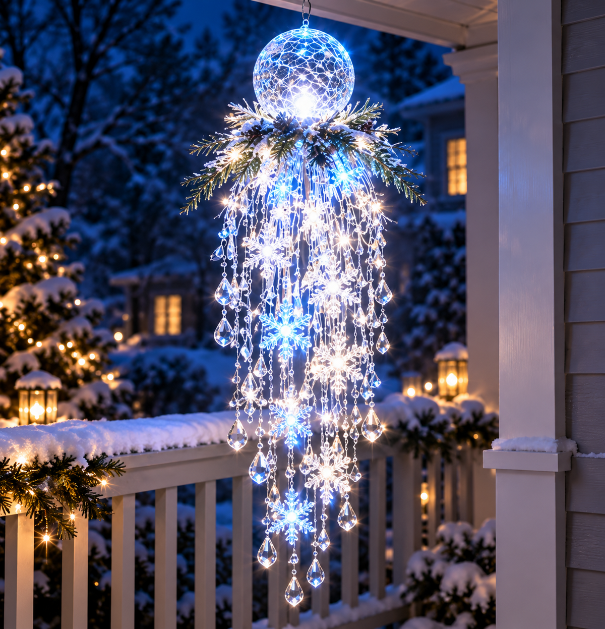 ❄️Crystal Cascade Christmas Light™ – Hanging Snowflake & Crystal LED Porch Décor ✨