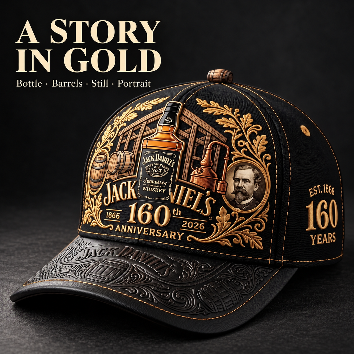 🥃 160th Anniversary Heritage 3D Embossed Tennessee Whiskey Commemorative Vintage Cap 🎁