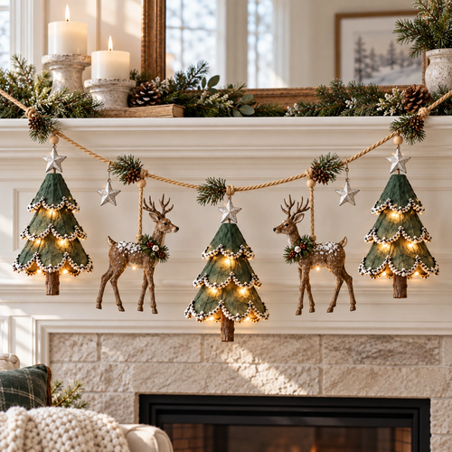 ✨ Lighted Woodland Christmas Garland – Cozy Holiday Glow 🎄