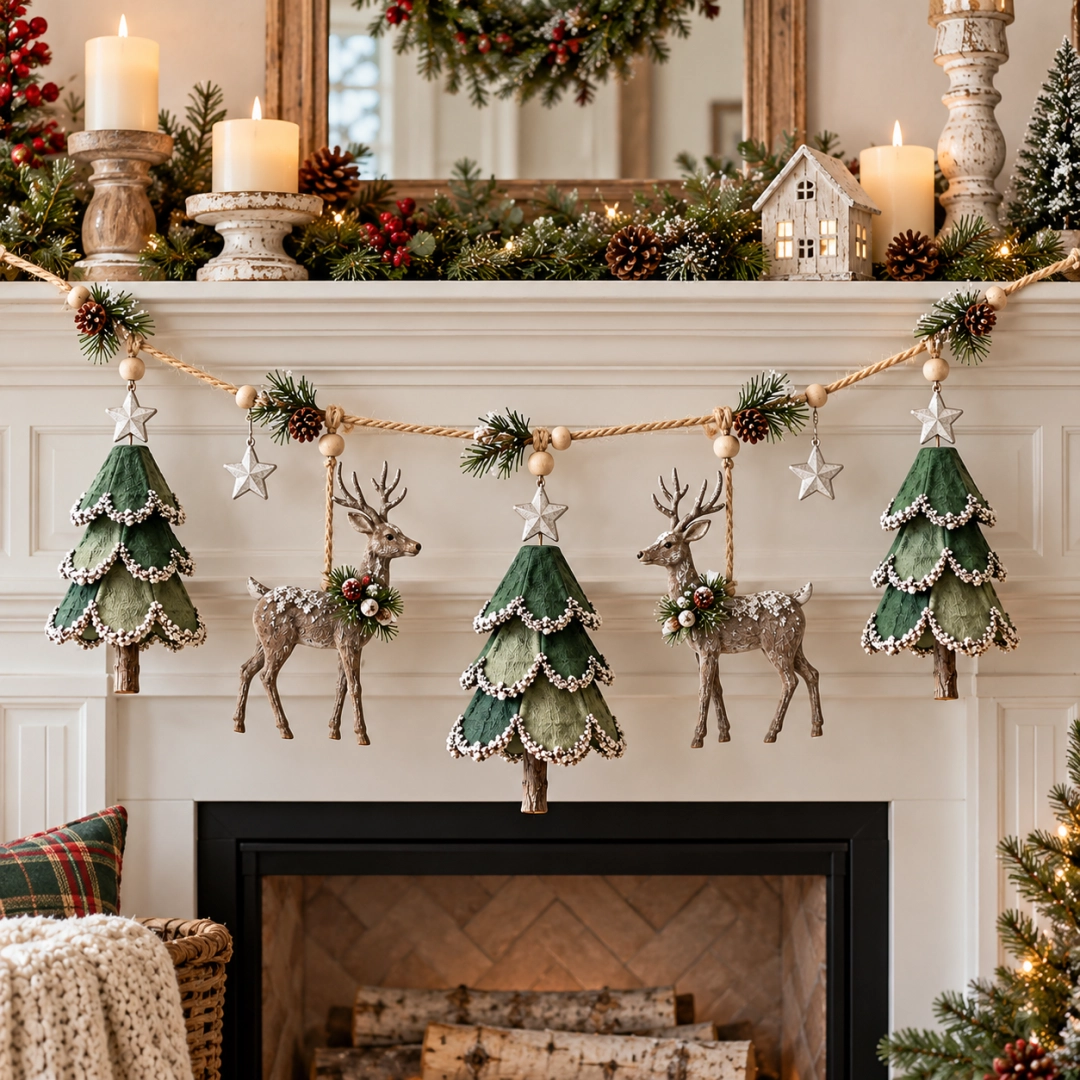 ✨ Lighted Woodland Christmas Garland – Cozy Holiday Glow 🎄