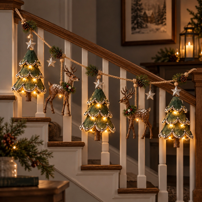 ✨ Lighted Woodland Christmas Garland – Cozy Holiday Glow 🎄