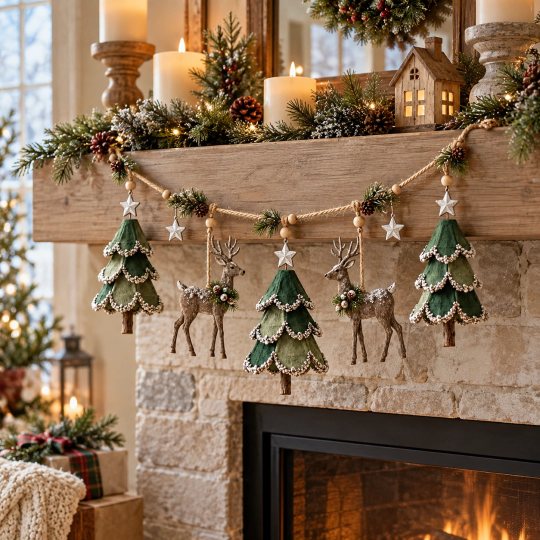 ✨ Lighted Woodland Christmas Garland – Cozy Holiday Glow 🎄
