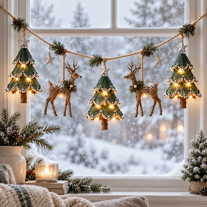 ✨ Lighted Woodland Christmas Garland – Cozy Holiday Glow 🎄