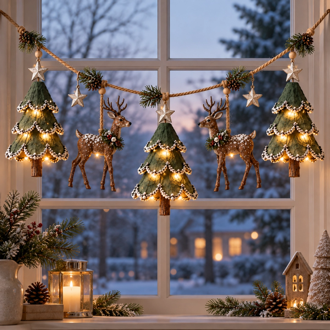 ✨ Lighted Woodland Christmas Garland – Cozy Holiday Glow 🎄