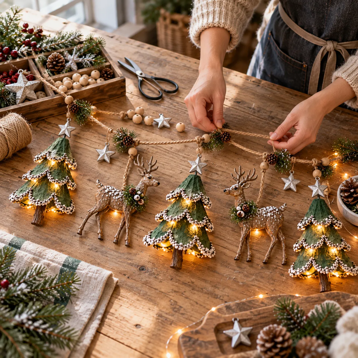 ✨ Lighted Woodland Christmas Garland – Cozy Holiday Glow 🎄