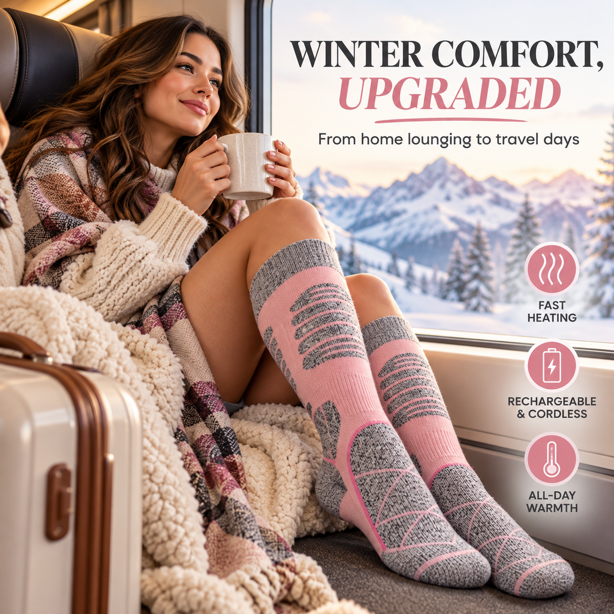 🔥 50% OFF 🧦 Rechargeable Heated Knee-High Lounge Socks with Cordless Battery Pocket & Anti-Slip Soles 🔥