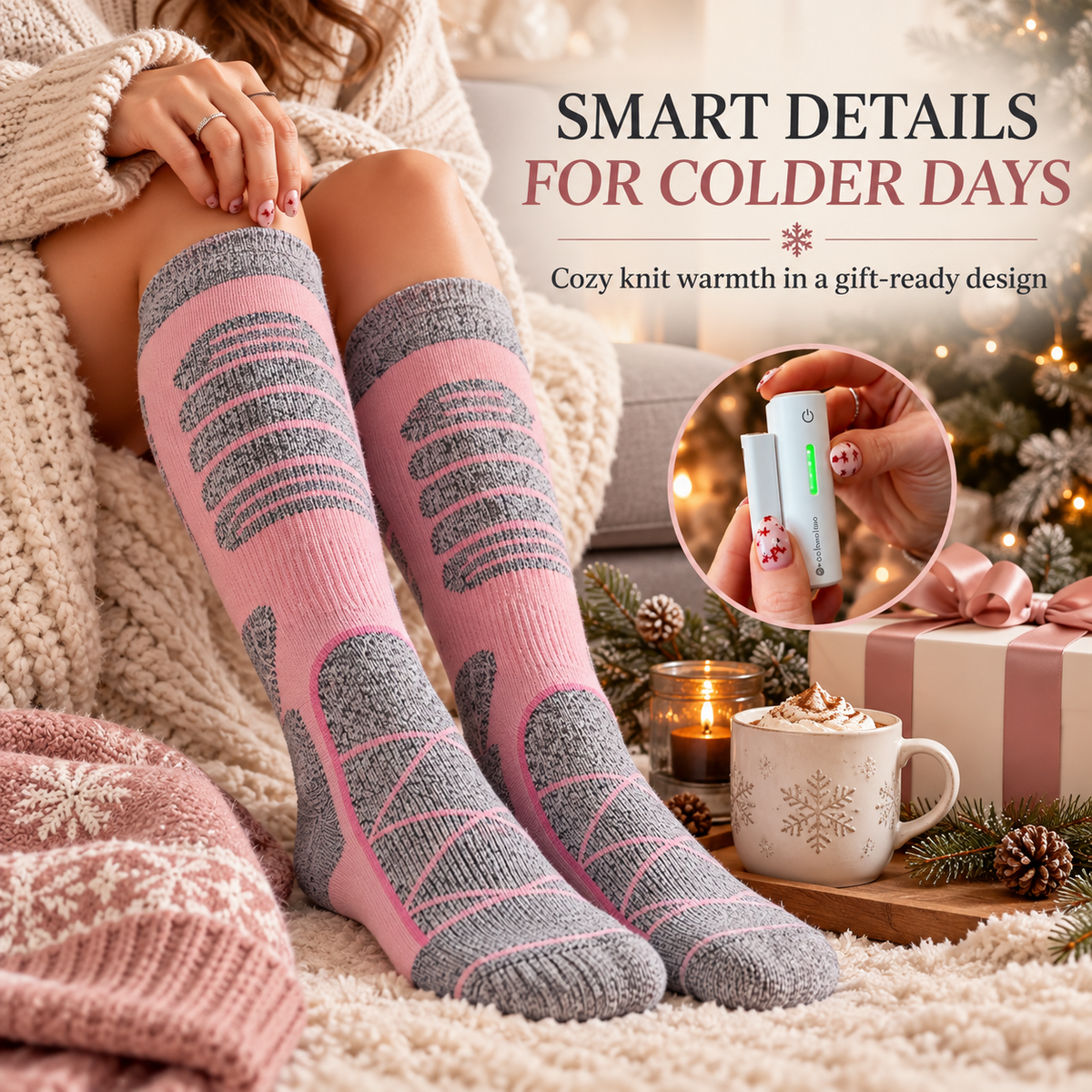 🔥 50% OFF 🧦 Rechargeable Heated Knee-High Lounge Socks with Cordless Battery Pocket & Anti-Slip Soles 🔥