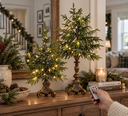 ✨ Cozy Lighted Norfolk Pine Tree 🎄 Vintage Christmas Table Decor
