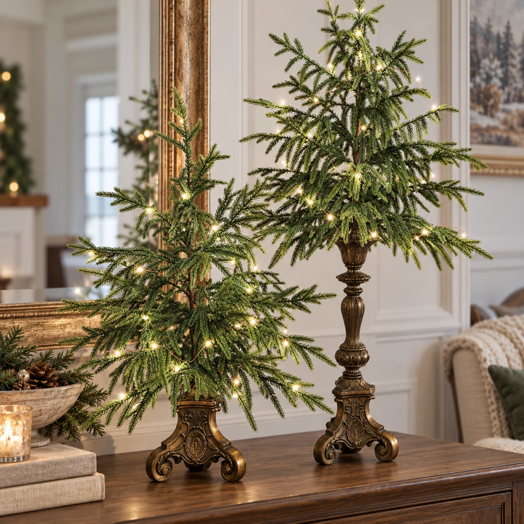 ✨ Cozy Lighted Norfolk Pine Tree 🎄 Vintage Christmas Table Decor