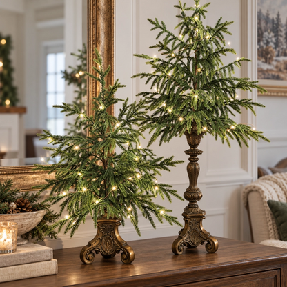 ✨ Cozy Lighted Norfolk Pine Tree 🎄 Vintage Christmas Table Decor