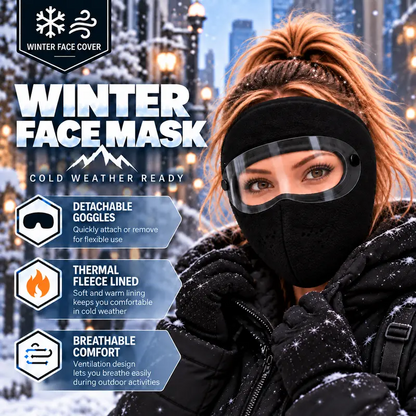 ❄️ Winter Fleece Face Mask with Detachable Clear Eye Shield Goggles 🛡️