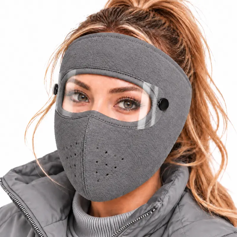 ❄️ Winter Fleece Face Mask with Detachable Clear Eye Shield Goggles 🛡️