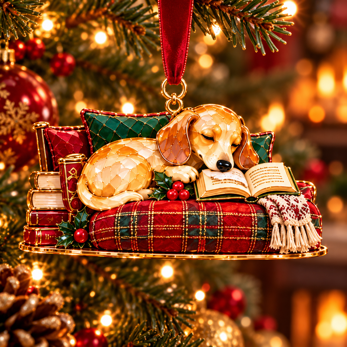 🐶Dachshund Cozy Library Christmas Ornament – A Little Story for Your Tree 🐾
