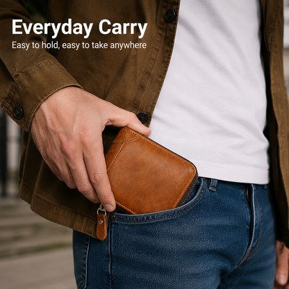 💼 Vintage Zip-Around Men's Wallet - Compact PU Leather Bifold Wallet