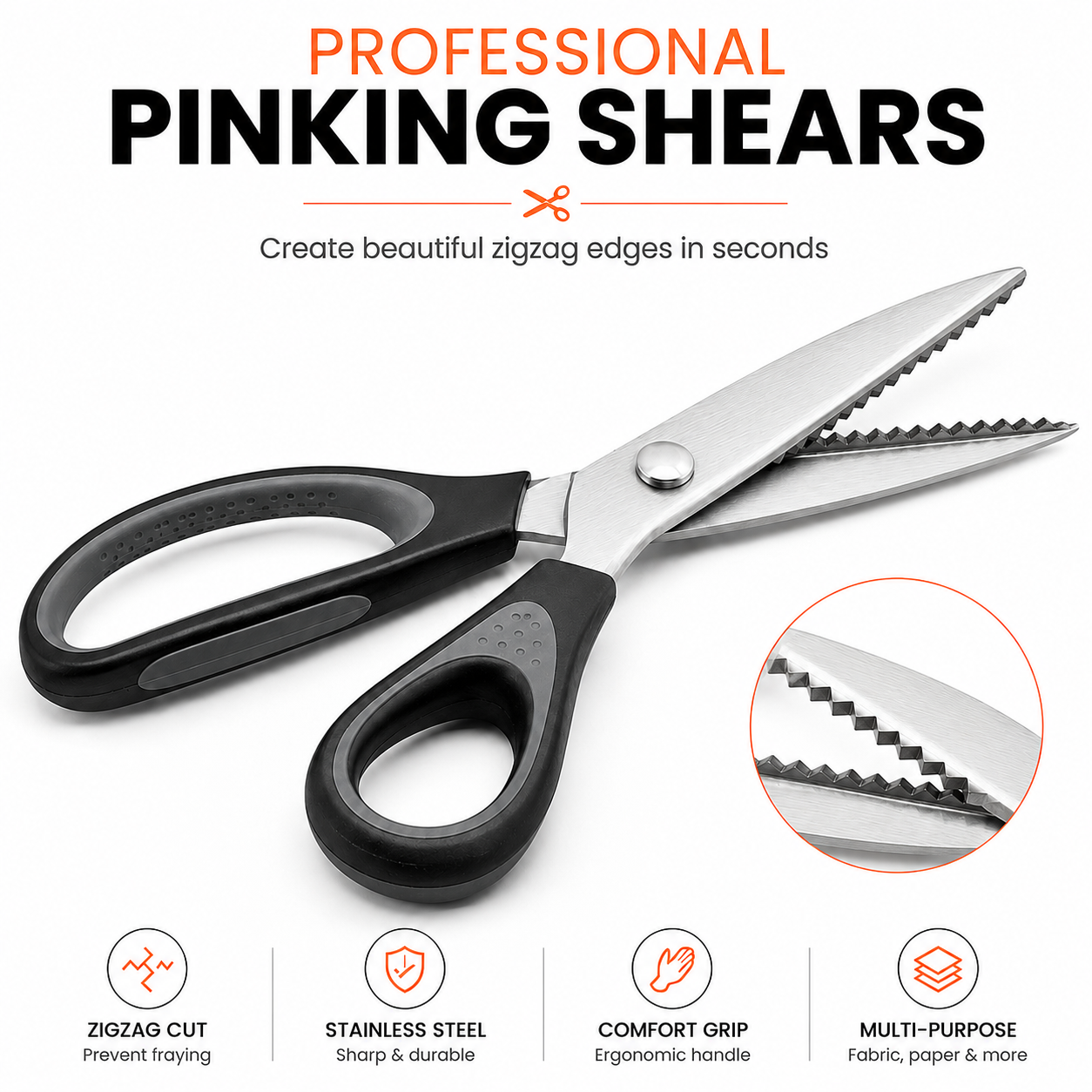 ✂️ 48 OFF Professional Pinking Shears – Stainless Steel Zigzag Fabric Cutting Scissors