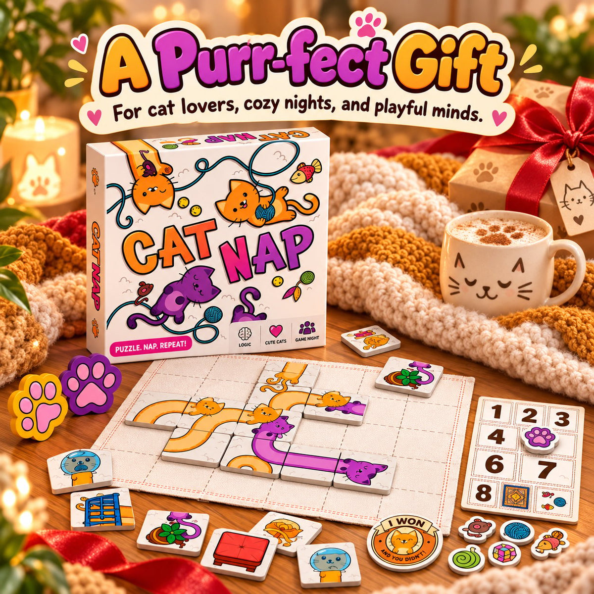 🐱 Cat Nap – Cute Cat Puzzle Board Game for Family Fun & Game Night(✨Buy 2 Free Shipping)