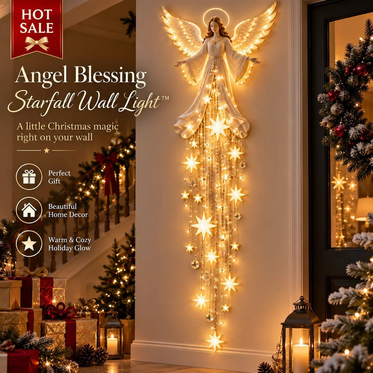 ✨Last Day 50% OFF✨ Angel Blessing Starfall Wall Light – Heavenly Christmas Wall Decor