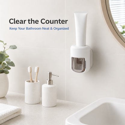 🦷✨ Wall-Mounted Automatic Toothpaste Dispenser with Dustproof Cover – No-Drill, One-Touch & Easy to Clean
