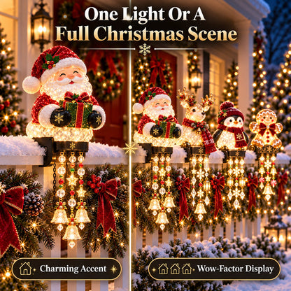 ✨ Lighted Christmas Porch Railing Hanging Characters with Cascading LED Ornaments 🎄