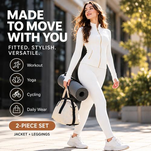 ✨ Sculpt-Seamless 2-Piece Athletic Performance Jacket & High-Waist Leggings Active Set 🏃‍♀️