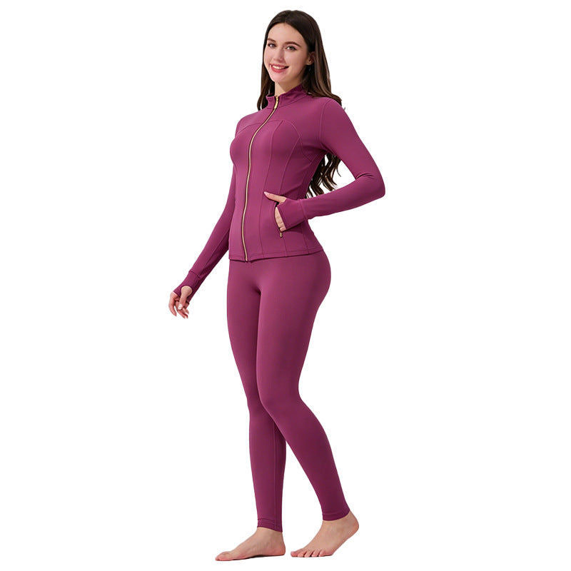 ✨ Sculpt-Seamless 2-Piece Athletic Performance Jacket & High-Waist Leggings Active Set 🏃‍♀️