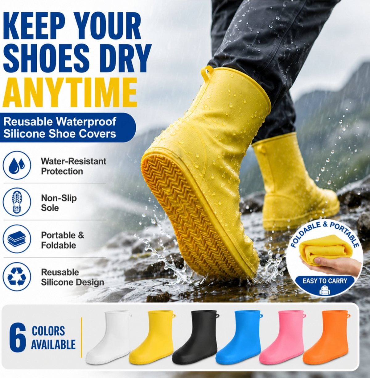 🌧️Stop Soaked Sneakers! Heavy-Duty Rain Shoe Covers – Anti-Slip & Fold Into Your Bag