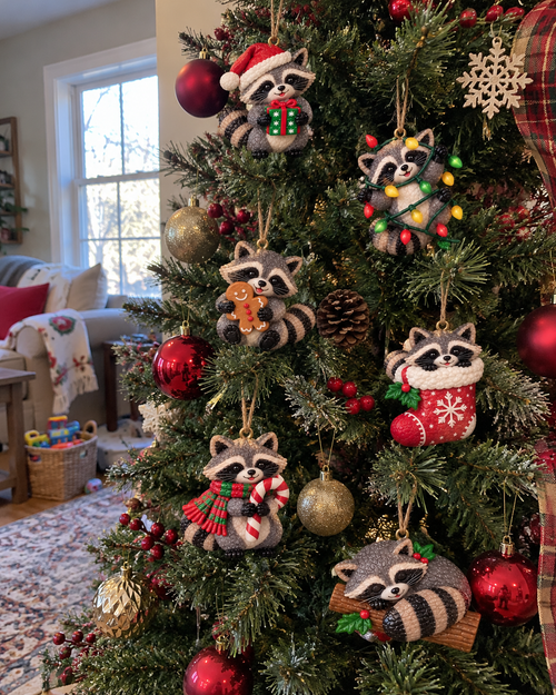 🦝Adorable Christmas Raccoon Ornaments