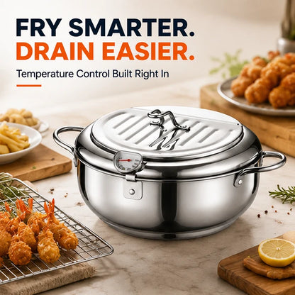 🔥 48% OFF 304 Stainless Steel Deep Fryer Pot 🍗 Stovetop Fryer With Thermometer & Oil Drain Rack